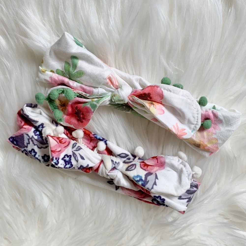 Pair of floral Pom Headwraps.